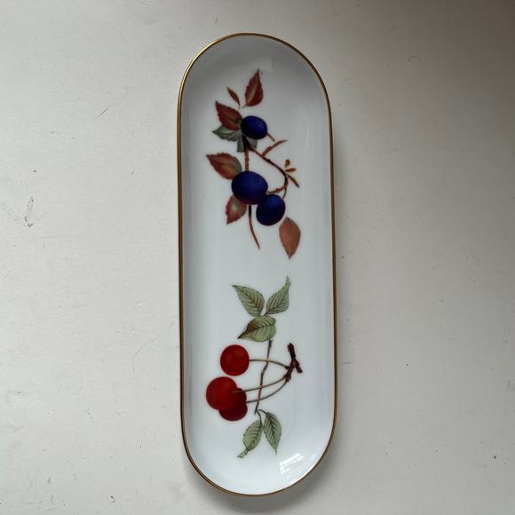 EVERHAM ROYAL WORCESTER Olive or Candy Dish 9" Gold Trimmed Berries England - Picture 4 of 12